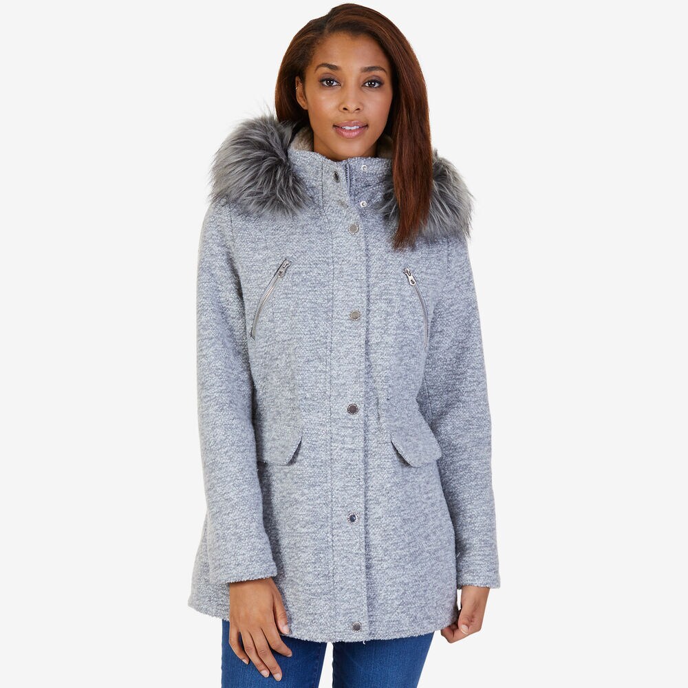 Faux Fur Hooded Anorak,Moon Rock,large