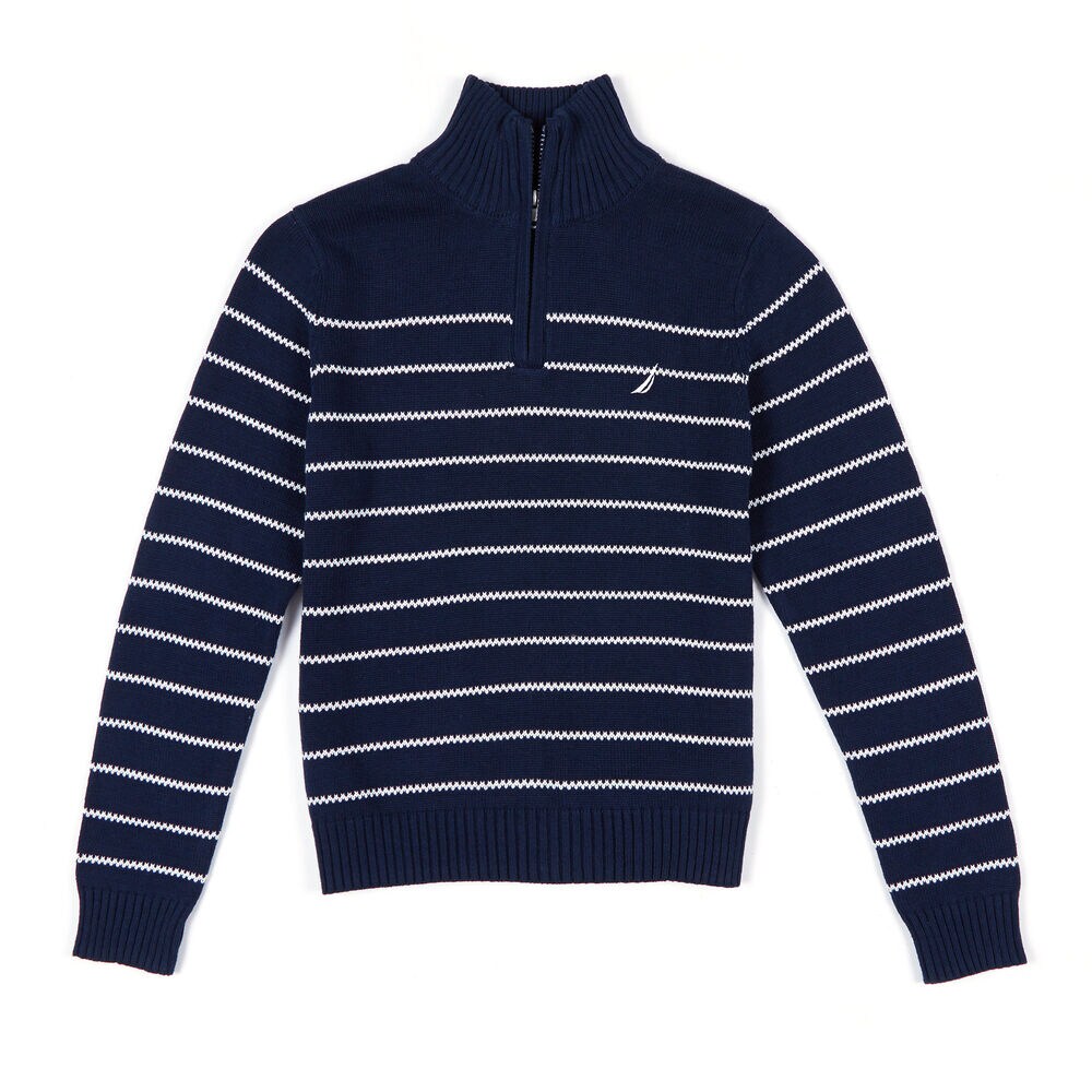 Boys' Striped Quarter Zip Pullover Sweater,Aquadream,large