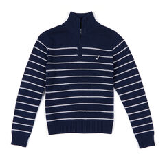 Boys' Striped Quarter Zip Pullover Sweater,Aquadream,large