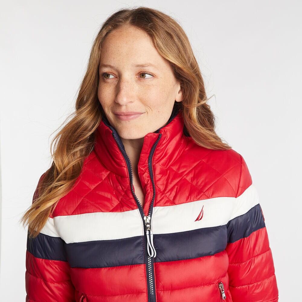 COLORBLOCK PUFFER JACKET WITH TEMPASPHERE,Tomales Red,large