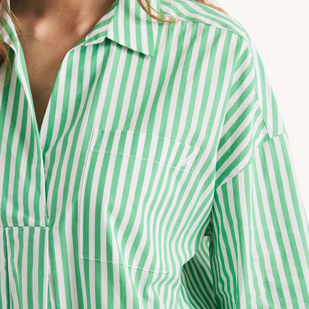 Striped Popover Top,Dark Dill,large