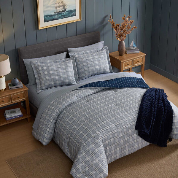 Declan Blue Plaid King Comforter Set