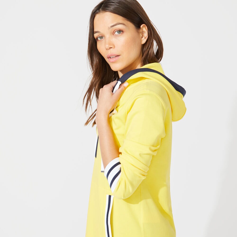 SPLIT NECK PULLOVER HOODIE,Golden Apricot,large
