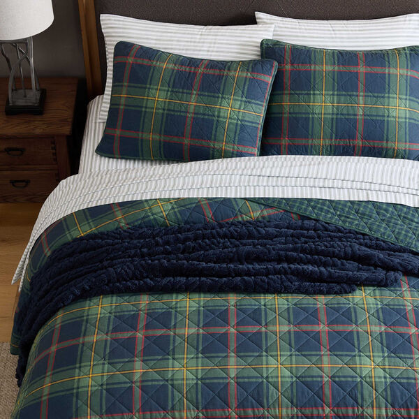 Preston Blue Plaid Full/Queen Quilt Set 