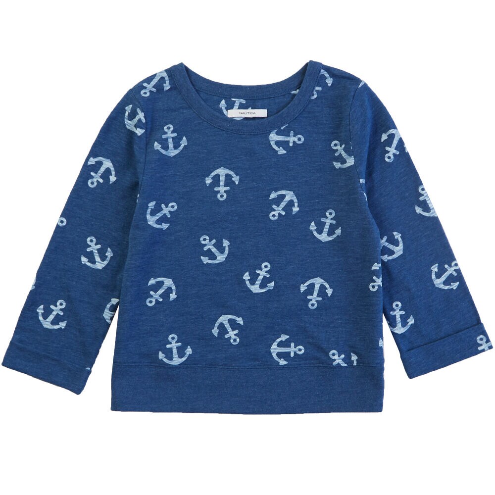 Girls' Anchor Pullover Sweatshirt (8-16),Pure Adriatic Sea Wash,large