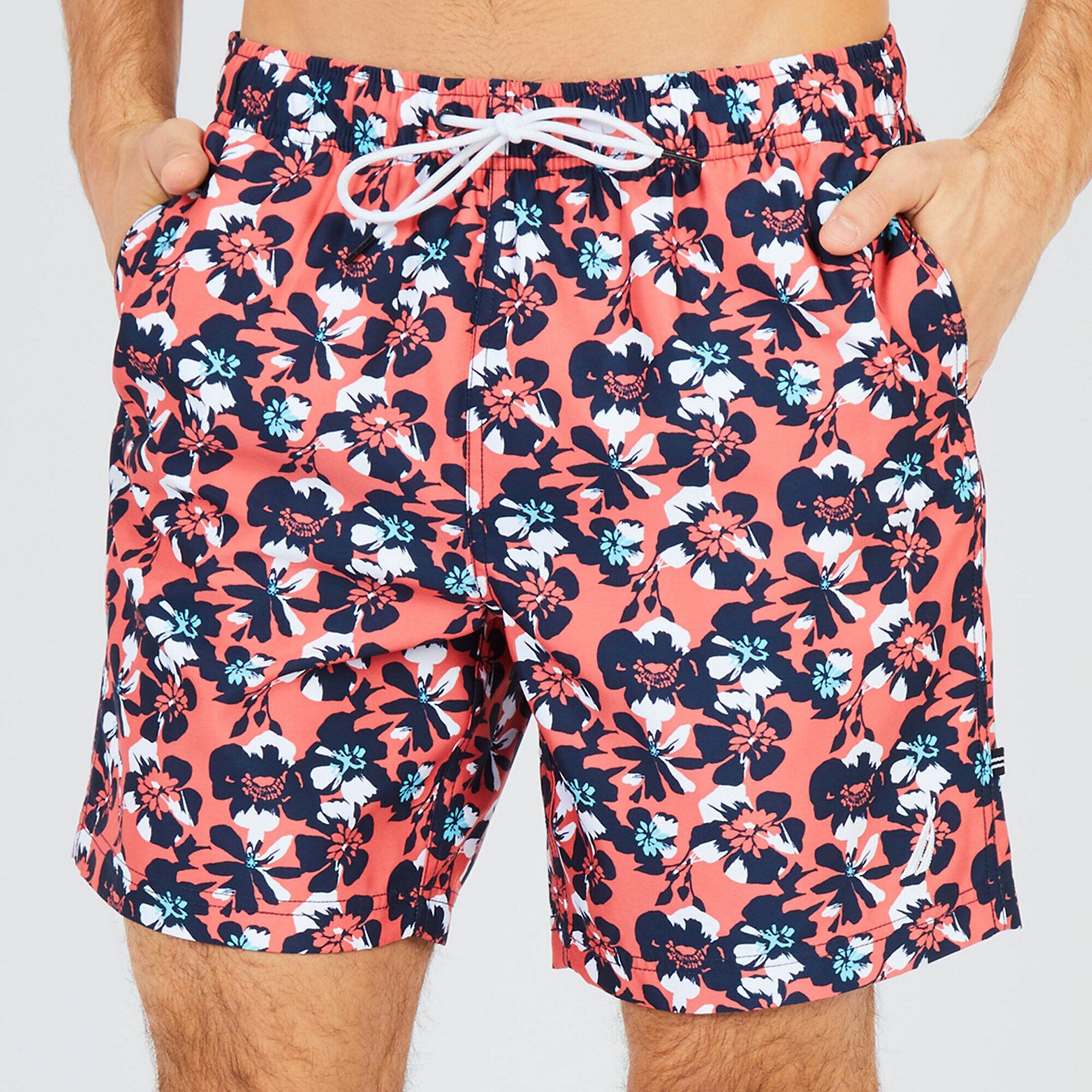 Big & Tall Abstract Poppy Swim Trunks,Spiced Coral,large