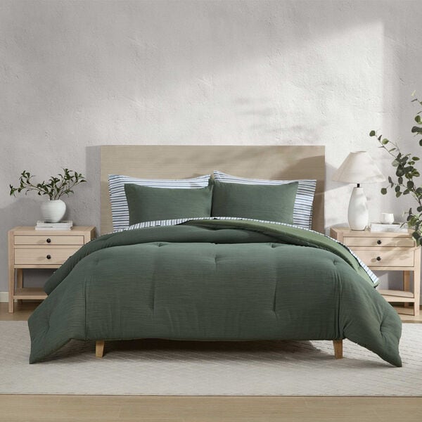 Herringbone Chenille Green Full/Queen Comforter Set