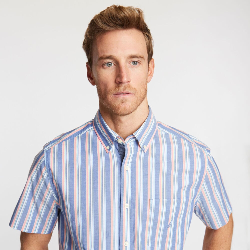 BIG & TALL SHORT SLEEVE SHIRT IN VERTICAL STRIPE,Clear Sky Blue,large