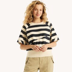 Striped Short-Sleeve Top,Navy,large