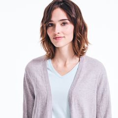 V-NECK OPEN FRONT CARDIGAN,Fog,large