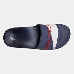 TEXTURED COLORBLOCK LOGO SLIDE SANDALS,Ice Blue,large