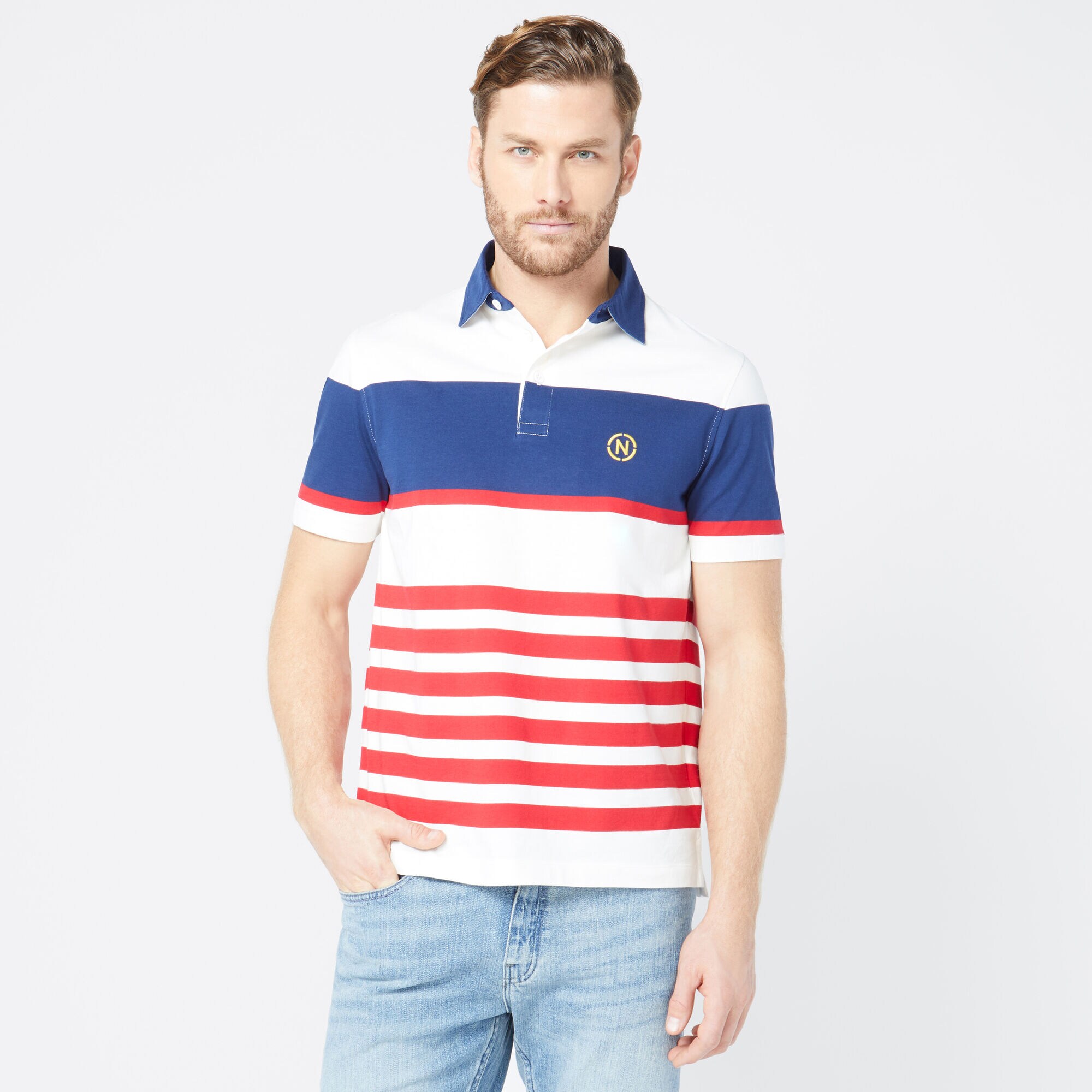 NAUTICA JEANS CO. STRIPED POLO,Sail White,large