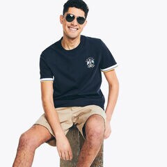 Rugby Crewneck T-Shirt,Navy,large