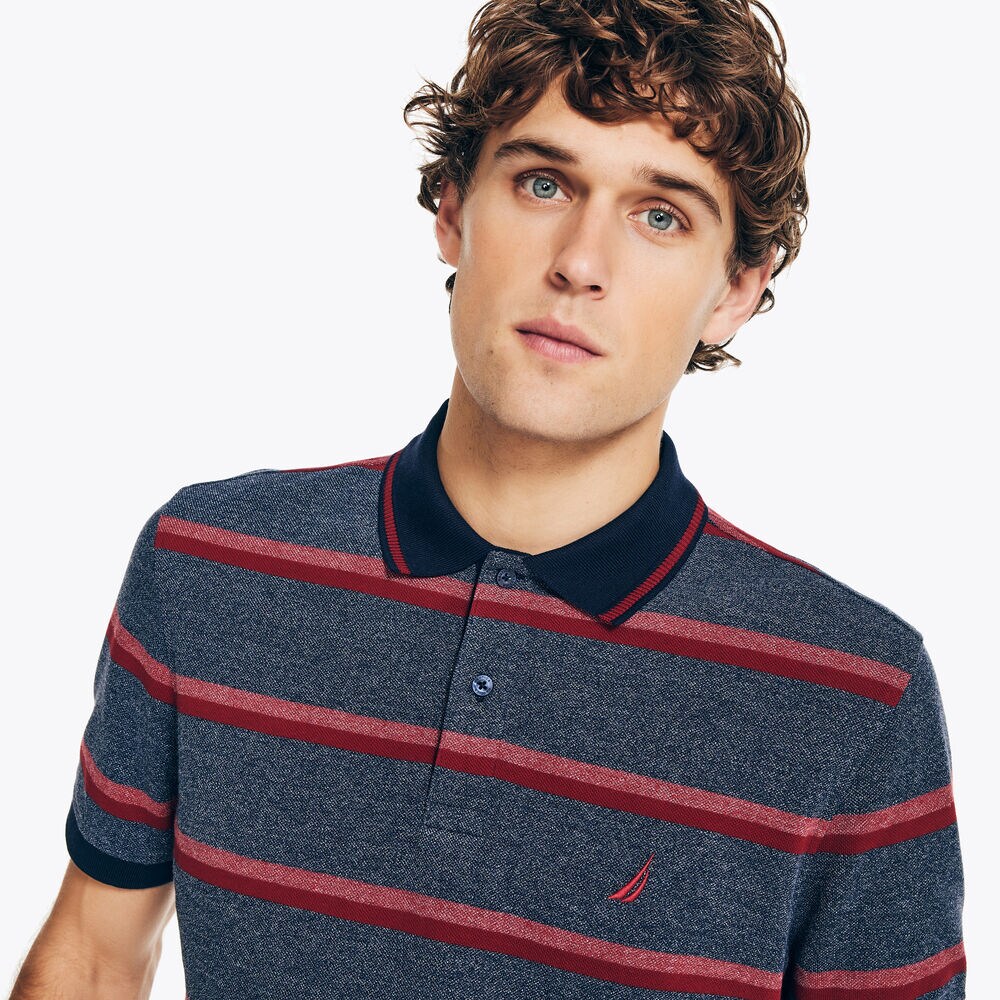 CLASSIC FIT STRIPED POLO,Navy,large