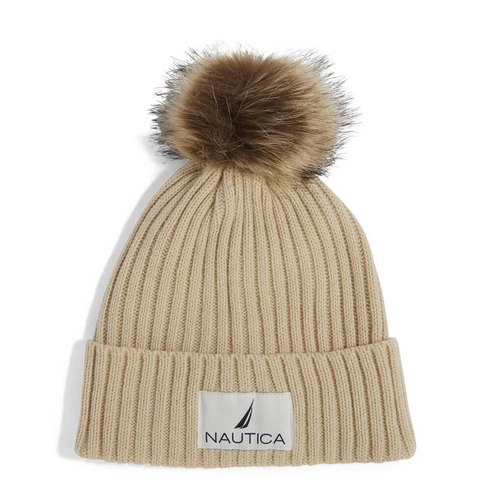 RIBBED HAT WITH FAUX FUR TRIM,Trailhead Heather,large