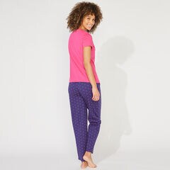 POLKA DOT PRINT SHORT SLEEVE PAJAMA SET,Navy,large