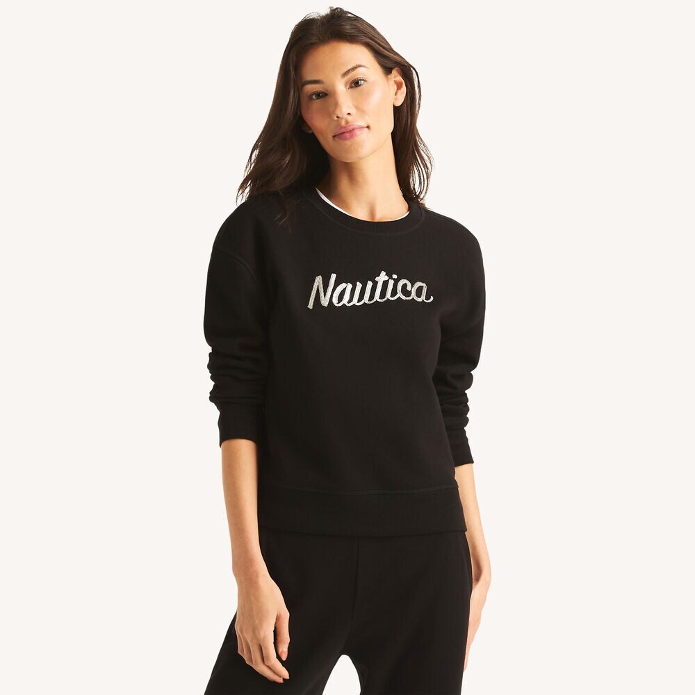 Fleece Logo Crewneck Sweatshirt,True Black,large