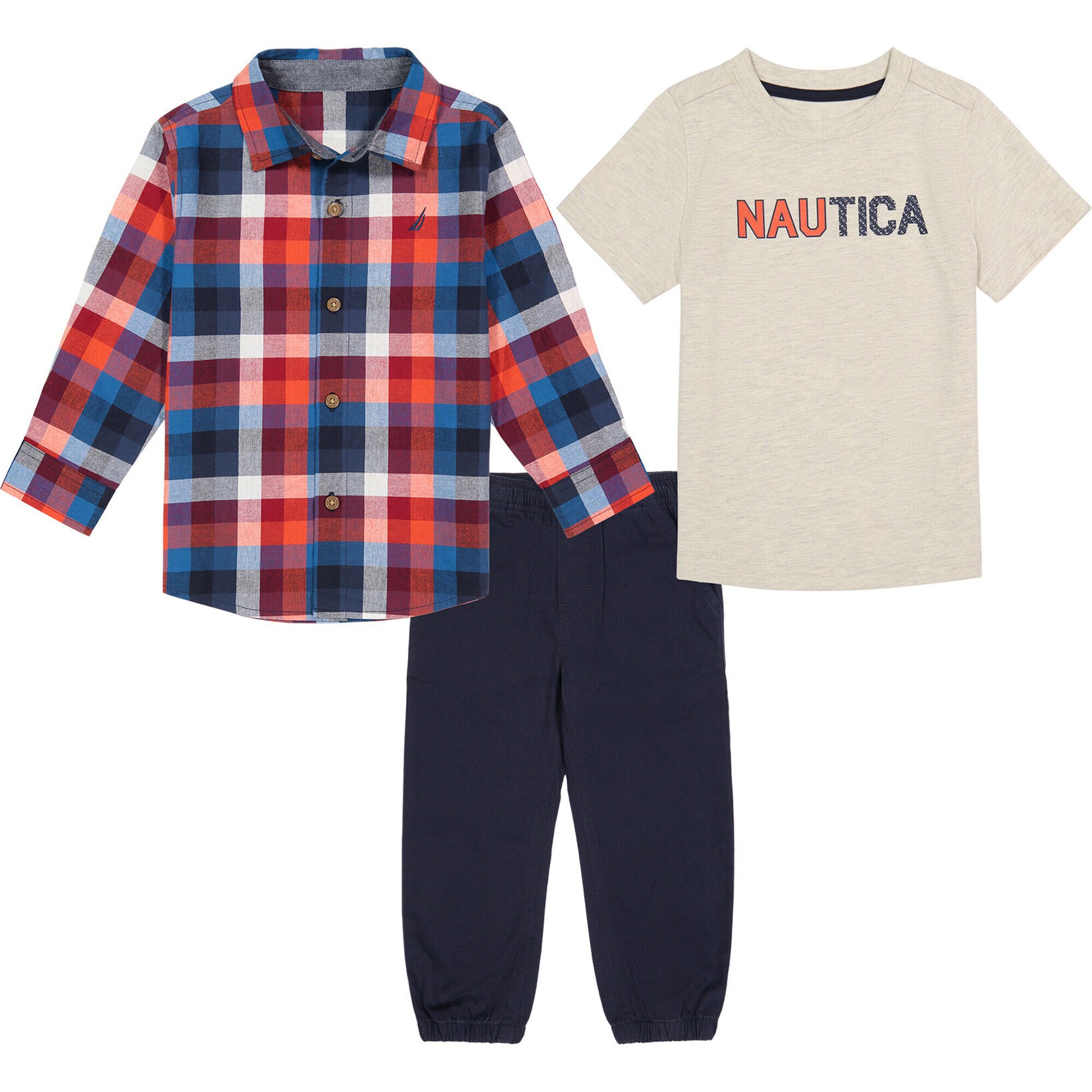 INFANT BOYS' PLAID SHIRT 3PC JOGGER SET (12M-24M),Aquadream,large