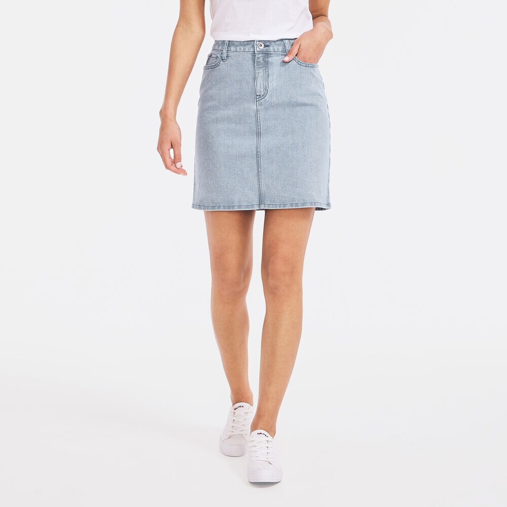 NAUTICA JEANS CO. STRIPED DENIM SKIRT,Breeze,large