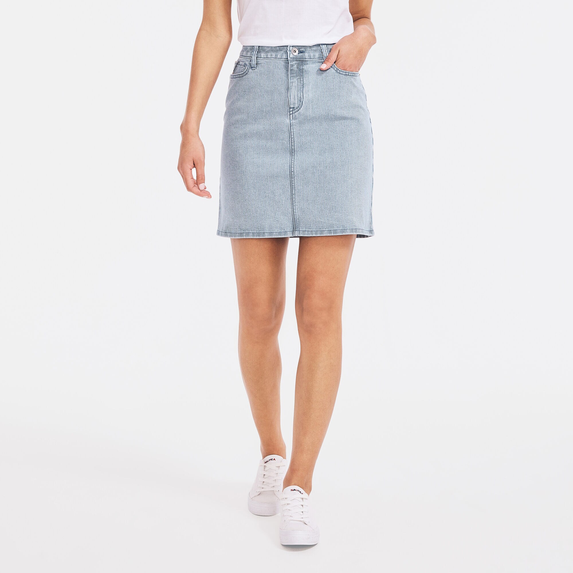 NAUTICA JEANS CO. STRIPED DENIM SKIRT,Breeze,large