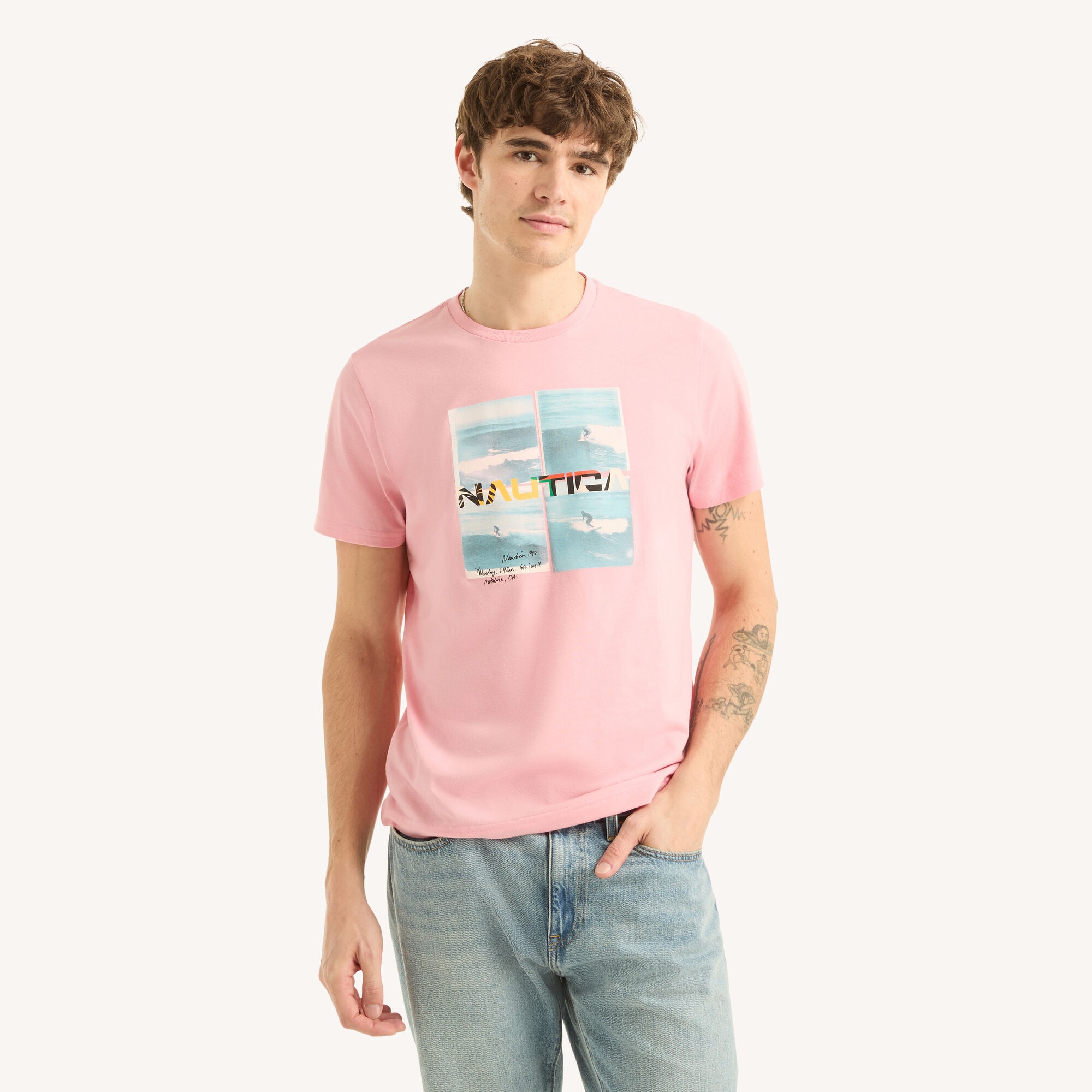 Vintage Surfing Graphic T-Shirt,Camellia Rose,large