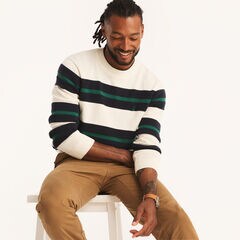 Striped Textured Crewneck Sweater,Marshmallow,large