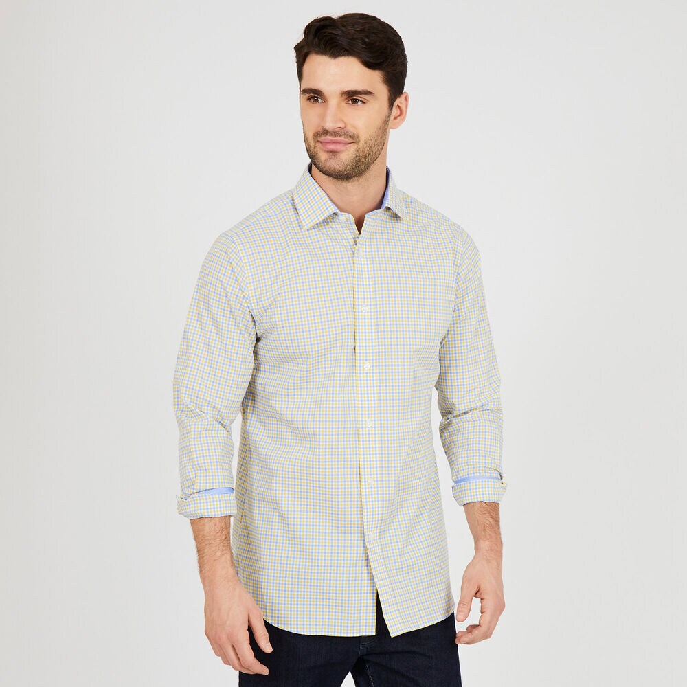 Long Sleeve Classic Fit Multi-Check Shirt,Mustard Field,large