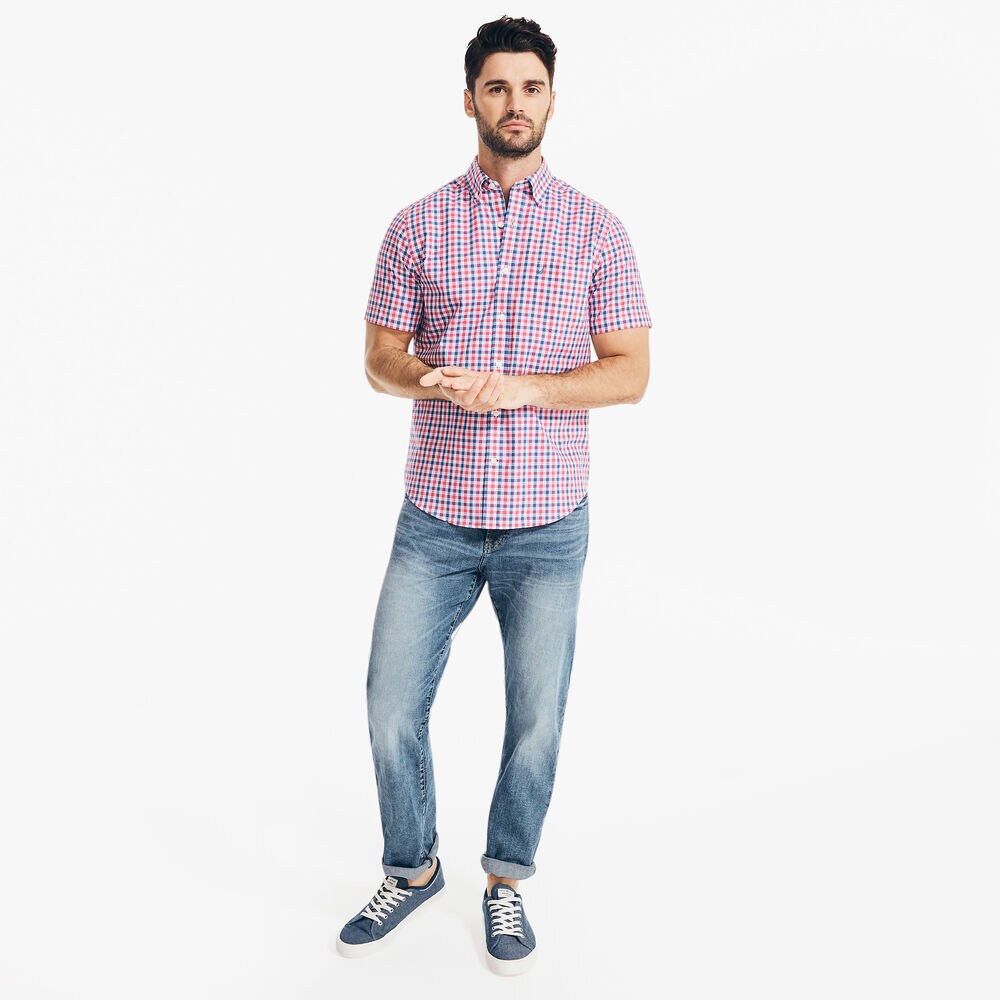 PLAID SHORT-SLEEVE SHIRT,Persian Red,large