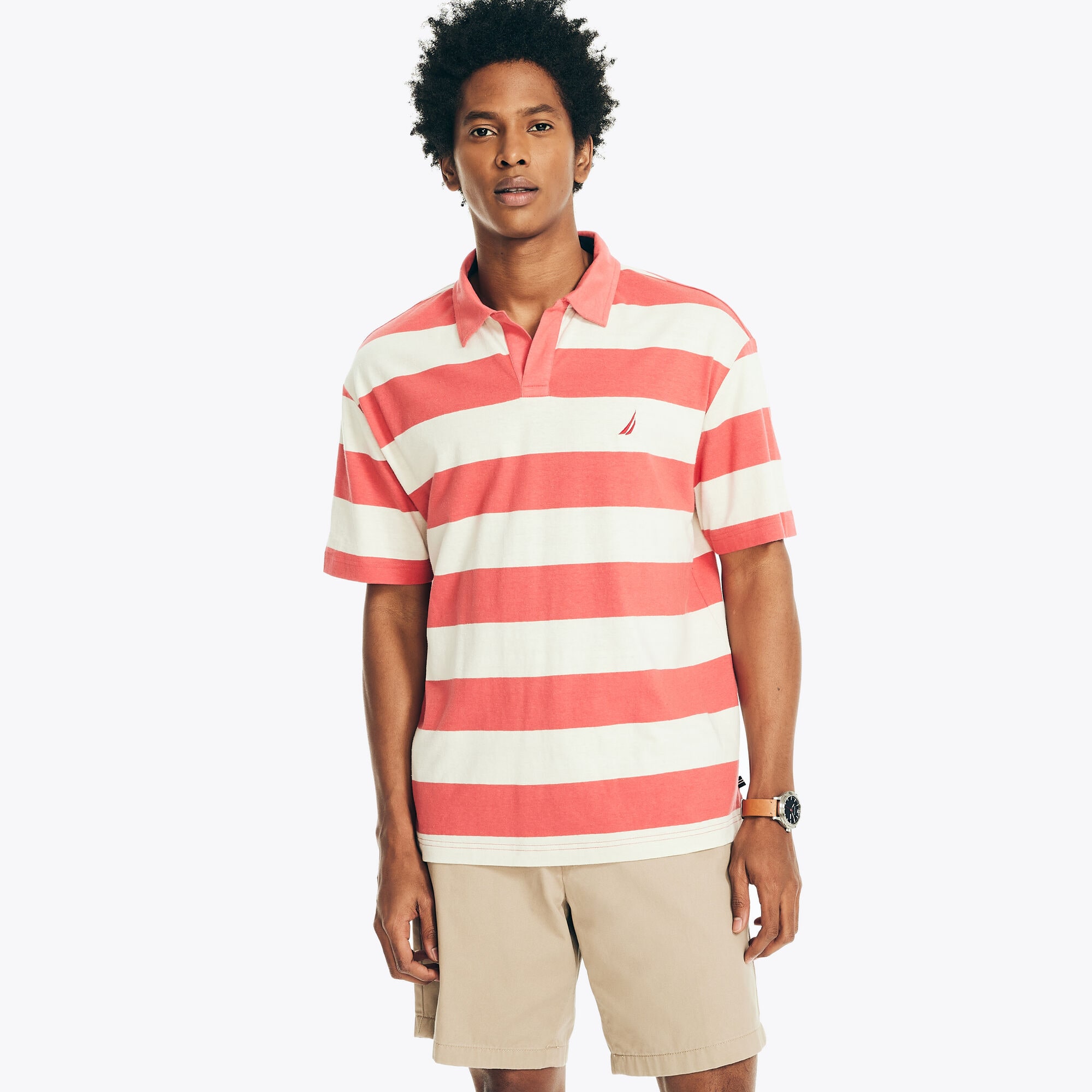 CLASSIC FIT STRIPED POLO,Persian Red,large