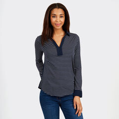 Long Sleeve Contrast Stripe Top,Stellar Blue Heather,large