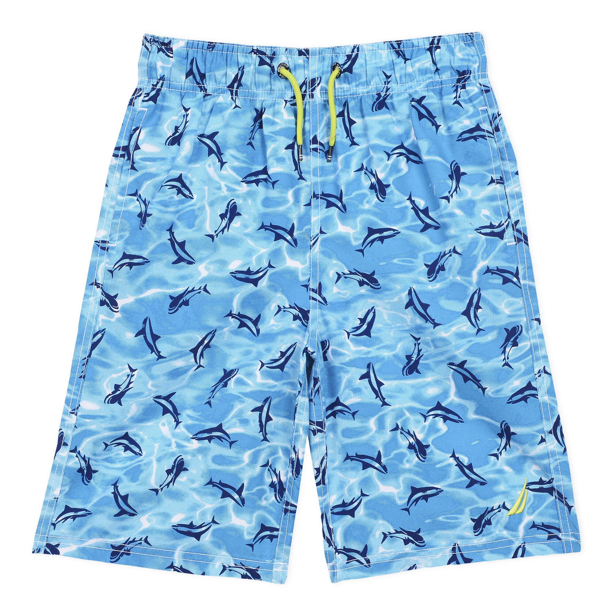 Little Boys' Mano Swim Trunk in Shark Print (4-7),Star Turquoise,large
