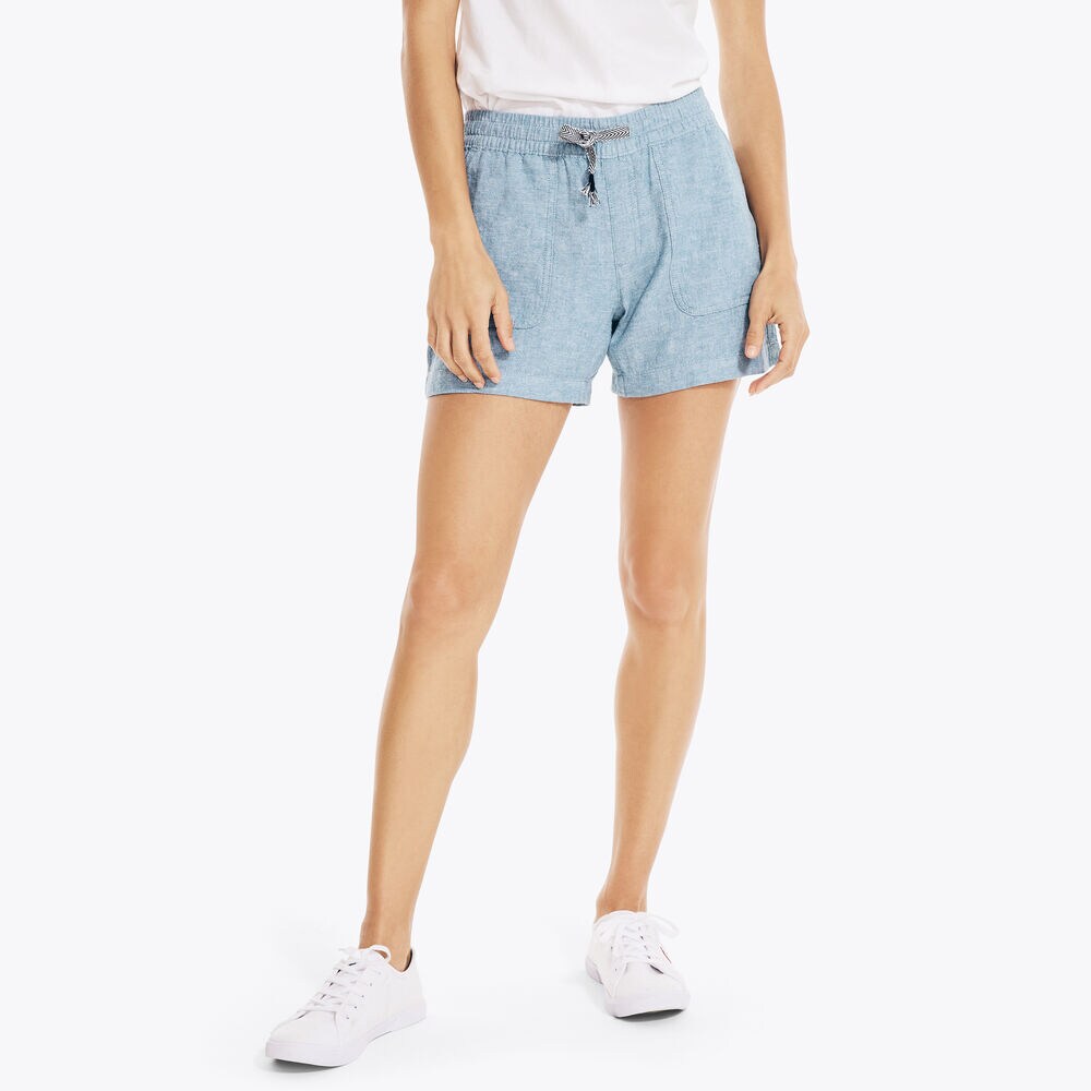 4.5" CHAMBRAY PULL-ON SHORT,Medium Wash,large