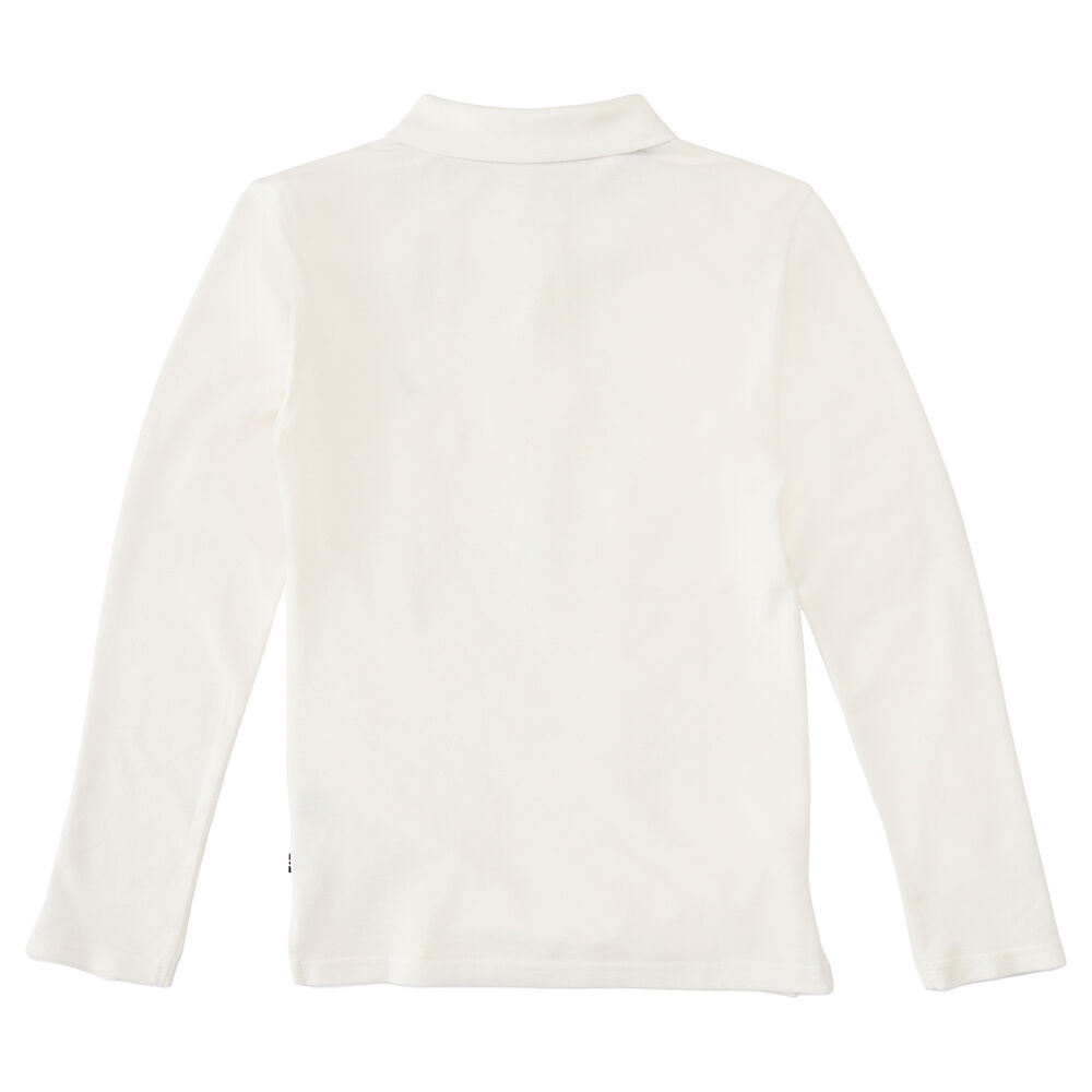 Boys' Solid Long Sleeve Polo (8-20),White,large