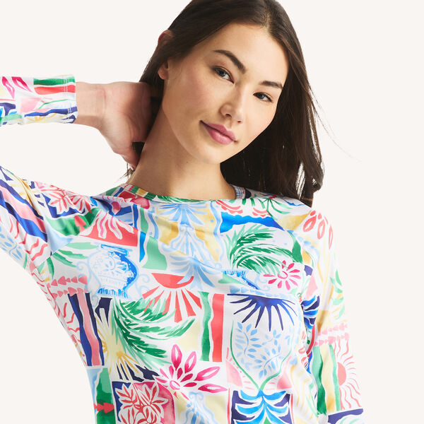 Printed Long-Sleeve Rash Guard Swim Shirt