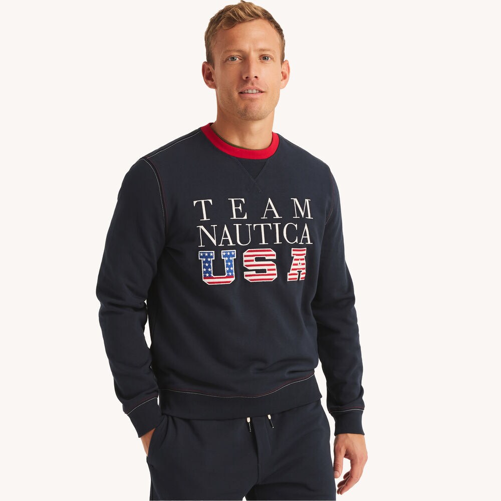 Team USA Crewneck Sweatshirt,Stellar Blue Heather,large
