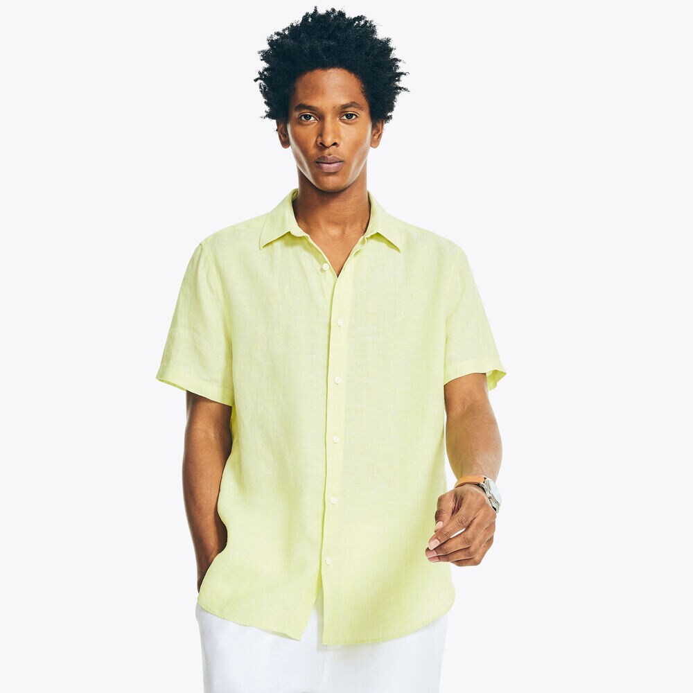 LINEN SHORT-SLEEVE SHIRT,Hillside Olive,large