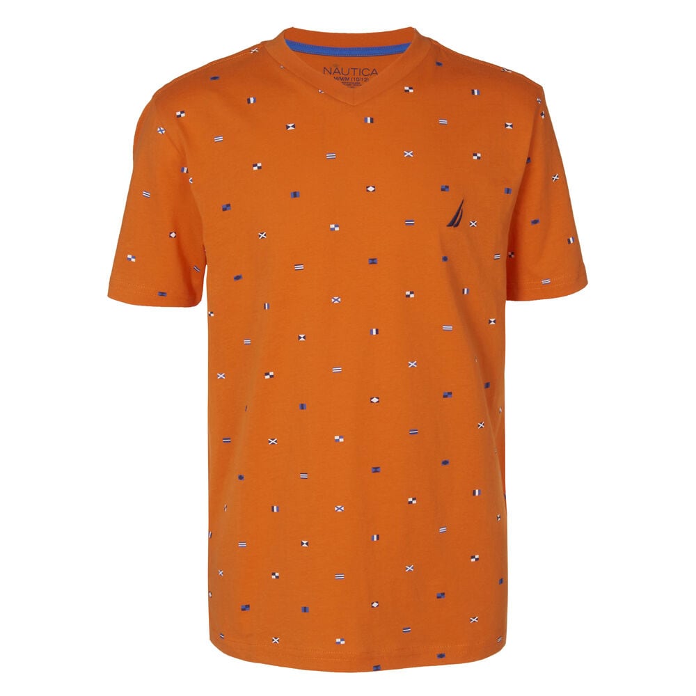 LITTLE BOYS' BIGBY SIGNAL FLAG PRINTED V-NECK TEE (4-7),Navigator Orange,large