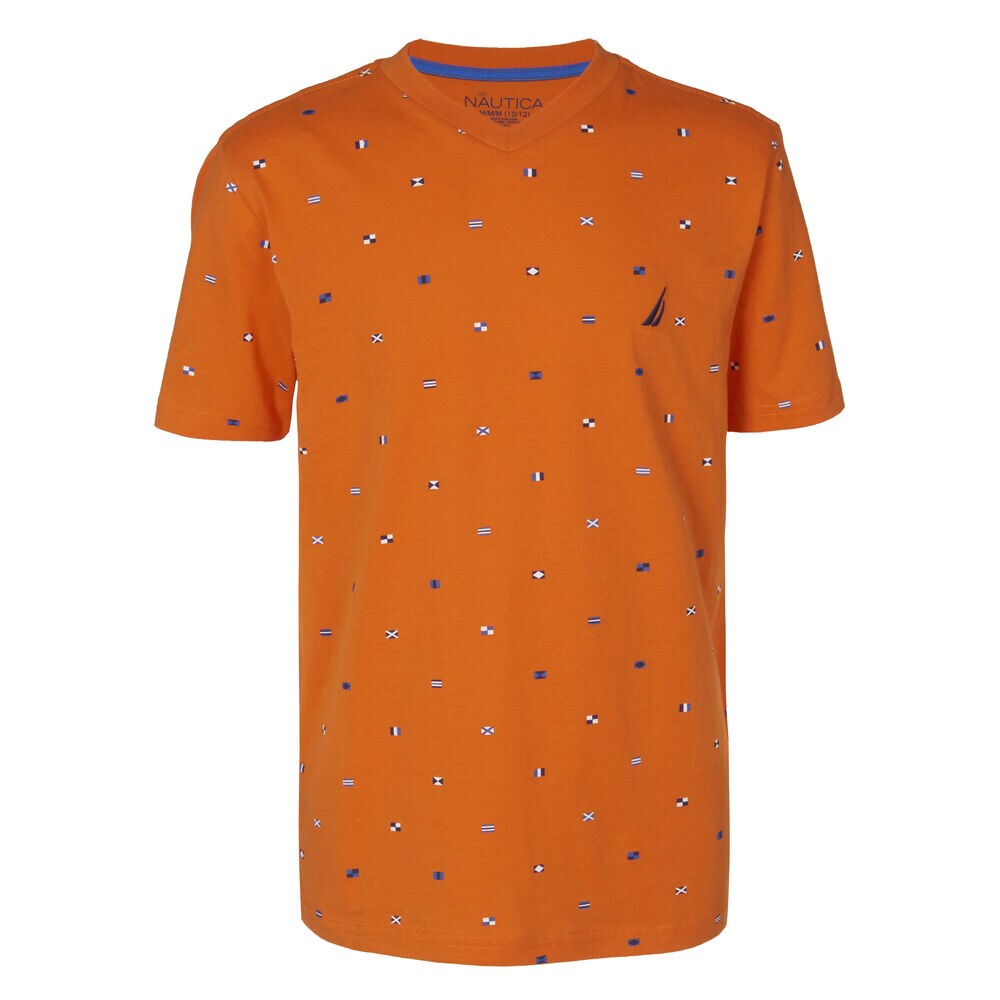 BOYS' BIGBY SIGNAL FLAG PRINTED V-NECK TEE (8-20),Navigator Orange,large