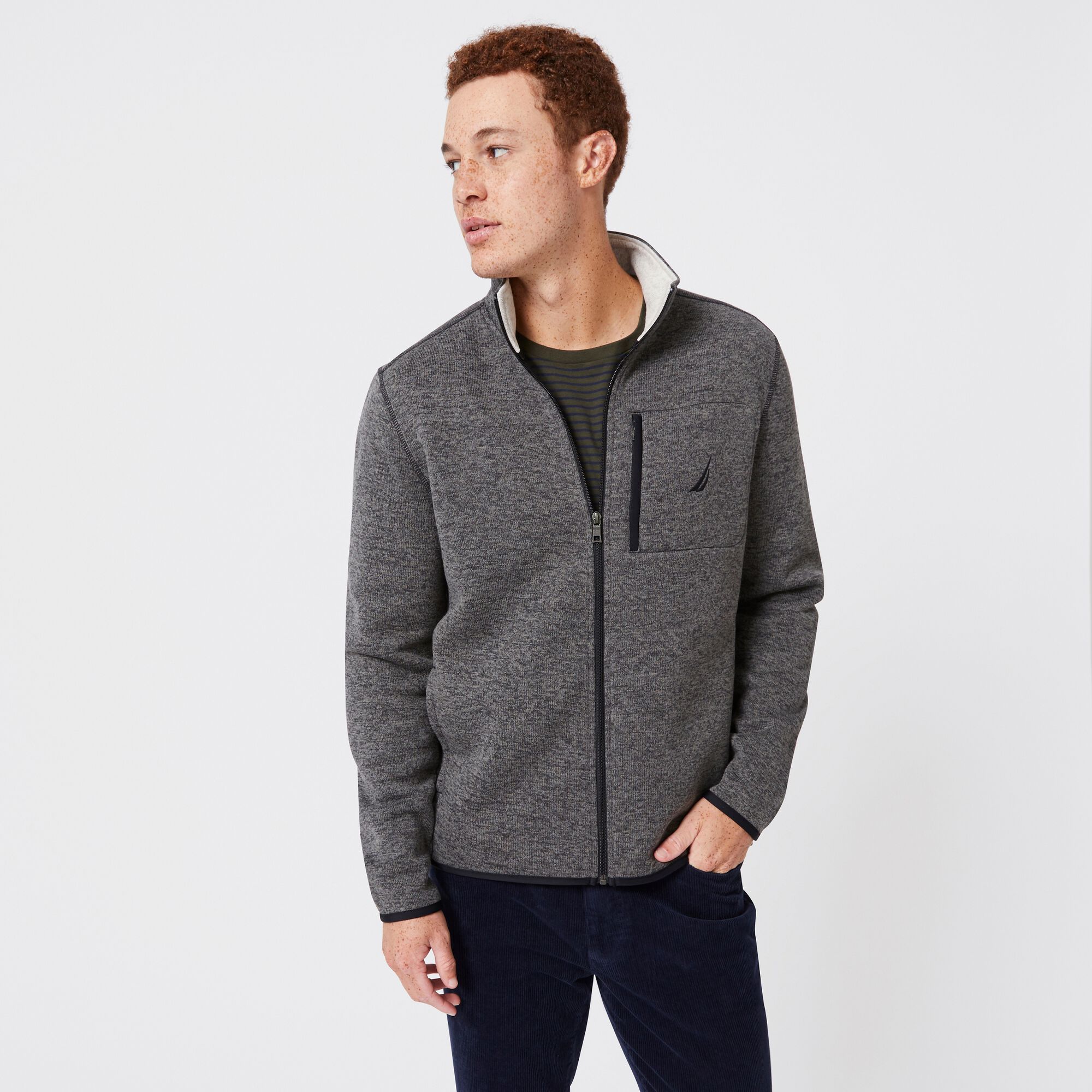BRAND ICON FULL-ZIP FLEECE,Charcoal Heather,large