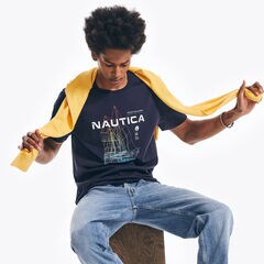 SUSTAINABLY CRAFTED OCEAN CHALLENGE GRAPHIC T-SHIRT,Navy,large