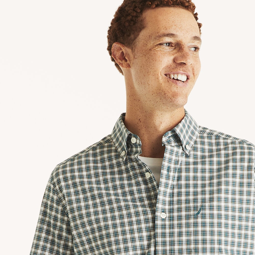 Classic Fit Wrinkle-Resistant Plaid Short-Sleeve Shirt,Evergreen,large
