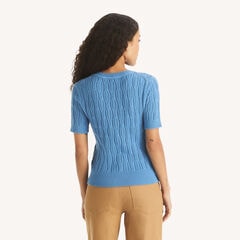 Cable-Knit Short-Sleeve Sweater,Aquasplash,large