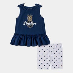 TODDLER GIRLS' PINEAPPLE PRINT BOW-ACCENTED 2PC BIKE SHORT SET (2T-4T),Aquadream,large