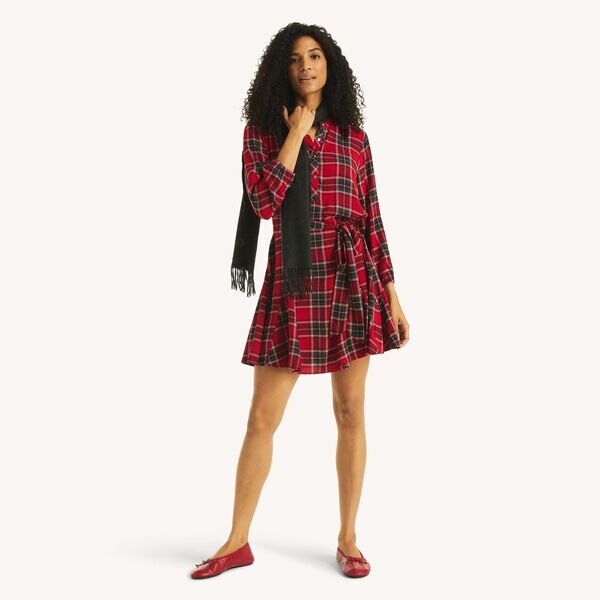 Ruffle-Neck Shirt Dress