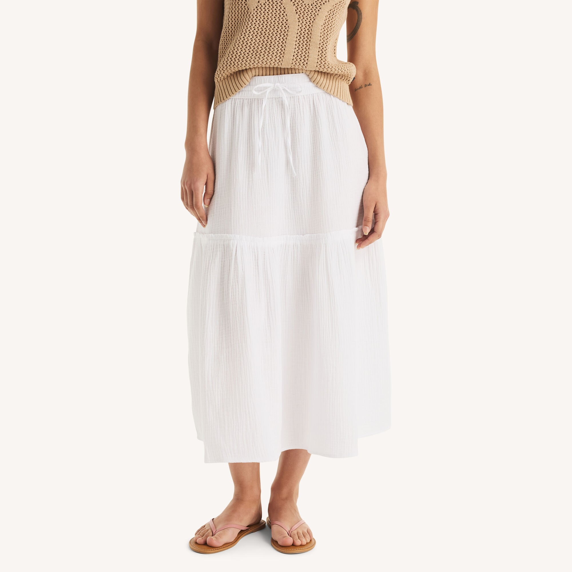 Gauze Midi Skirt,Bright White,large
