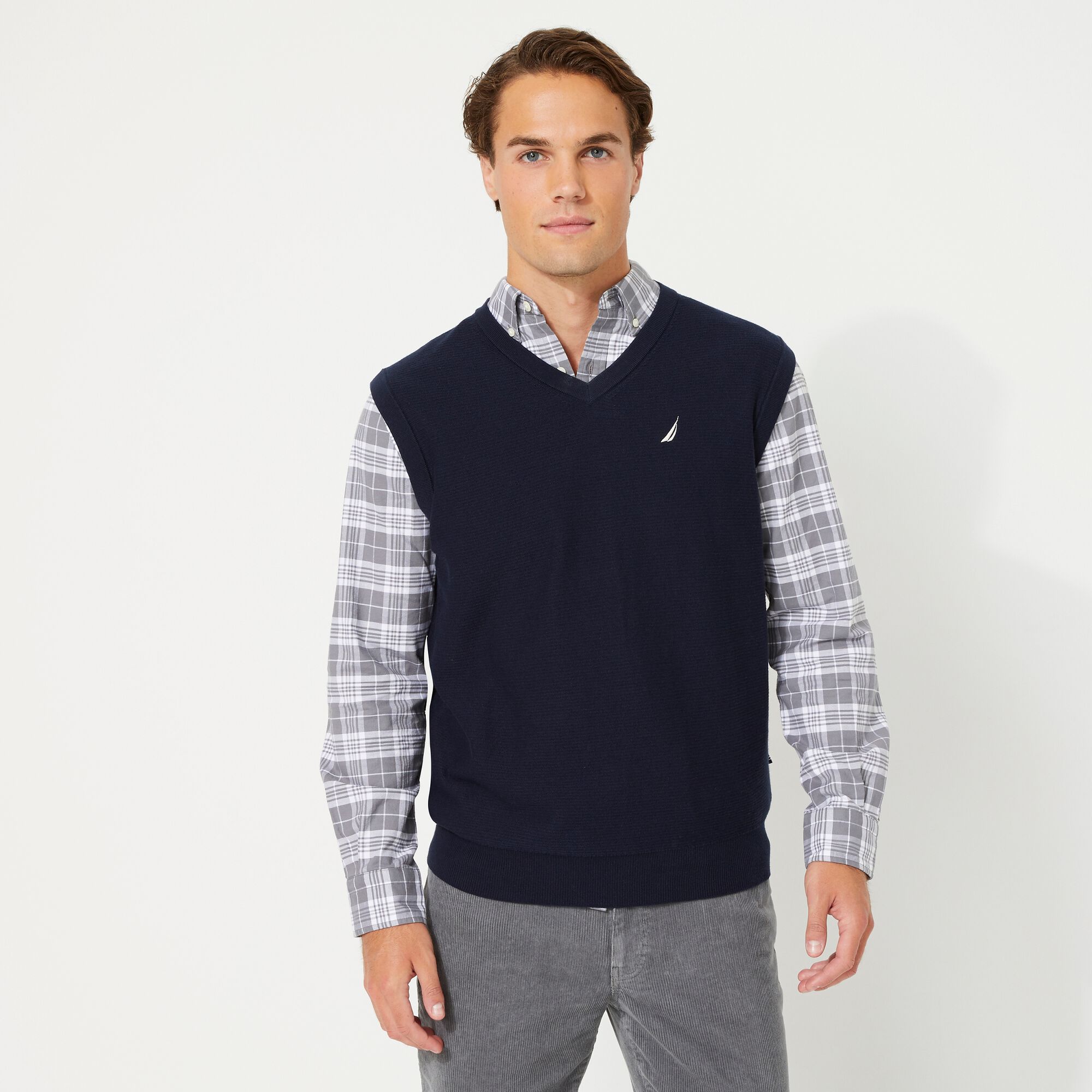 NAVTECH V-NECK SWEATER VEST,Navy,large