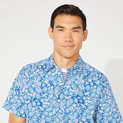 TROPICAL FLORAL PRINT SHORT SLEEVE SHIRT,Clear Sky Blue,large