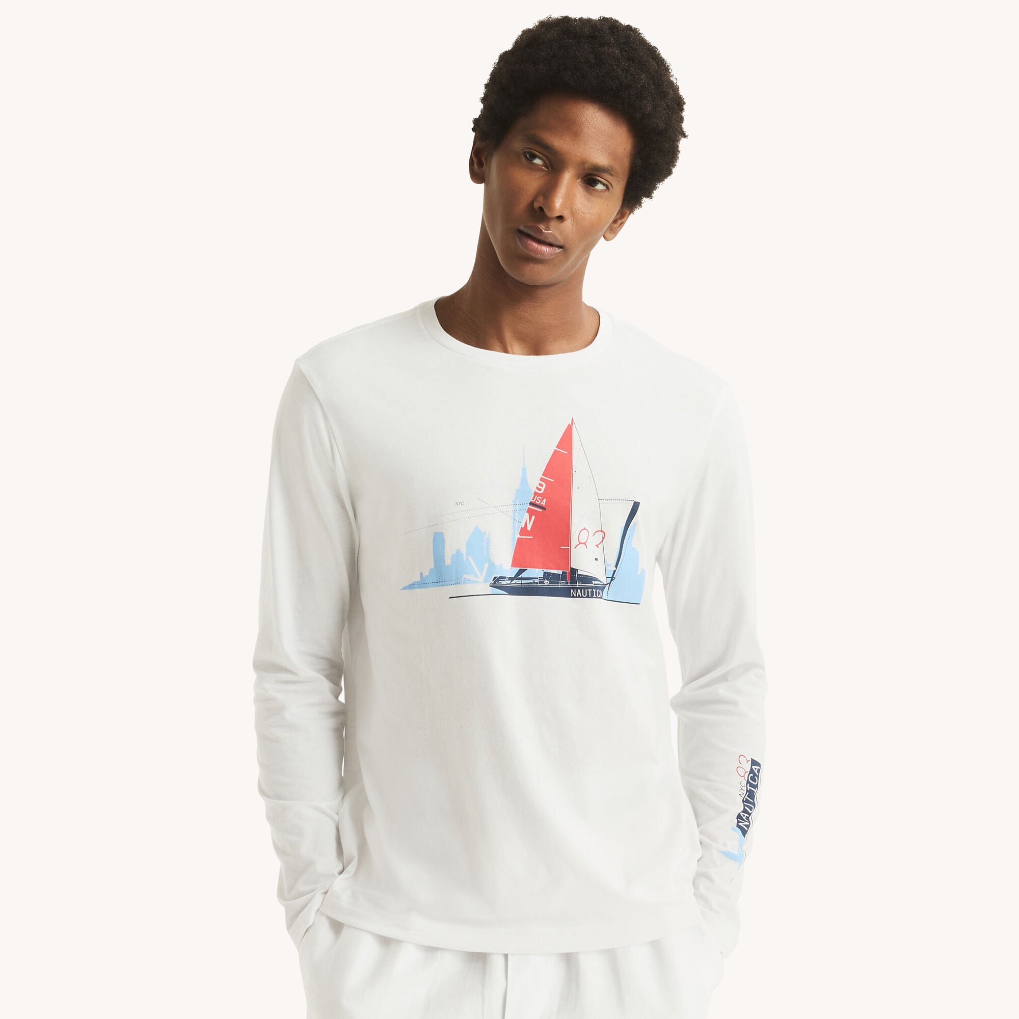 Long-Sleeve Graphic T-Shirt,Bright White,large