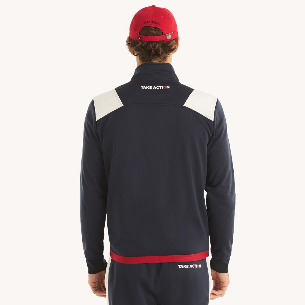 Full-Zip Mock Neck Track Jacket,Navy,large