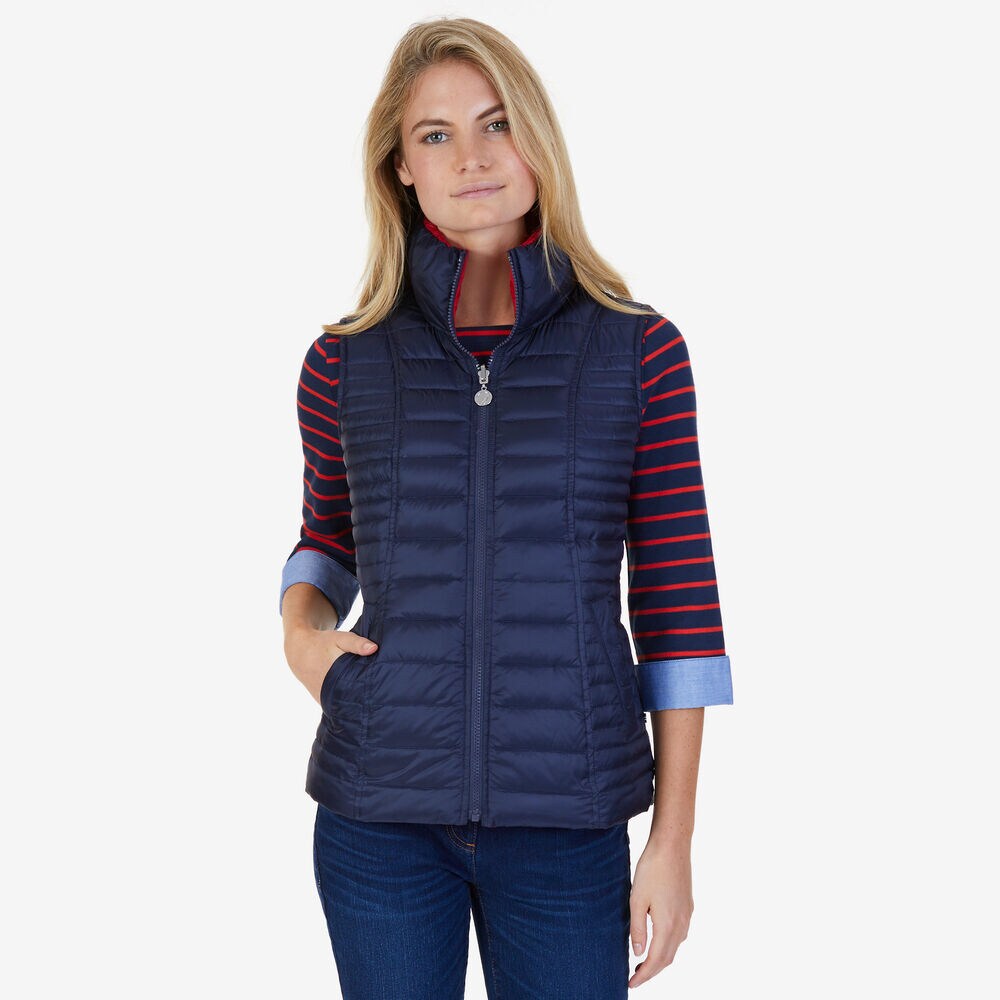 Quilted Down Reversible Puffer Vest,Stellar Blue Heather,large